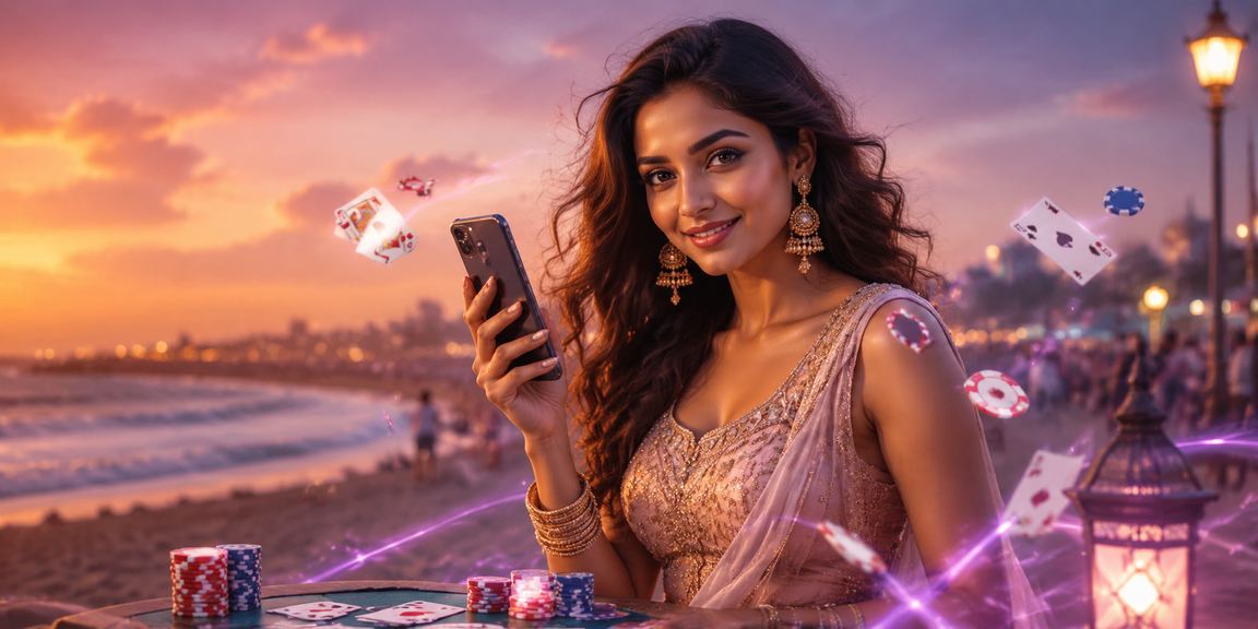 Players enjoying a live poker game with vibrant Bollywood backdrop in Chennai